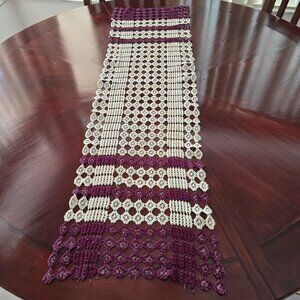Table Runner Topper Square Vintage Dresser Scarf Burgundy Beige 41 x 11.5
